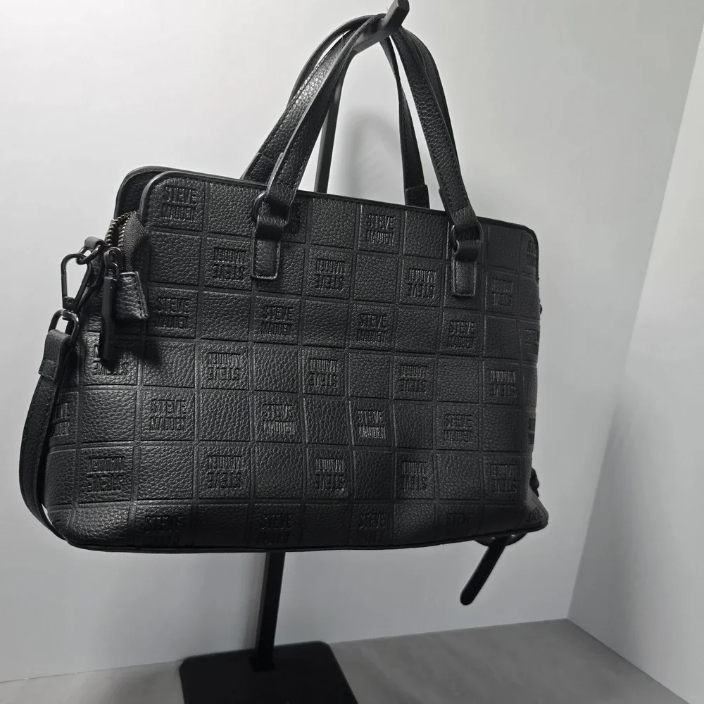Steve Madden Bsidra Block Logo Satchel Detachable Crossbody Strap Faux Leather